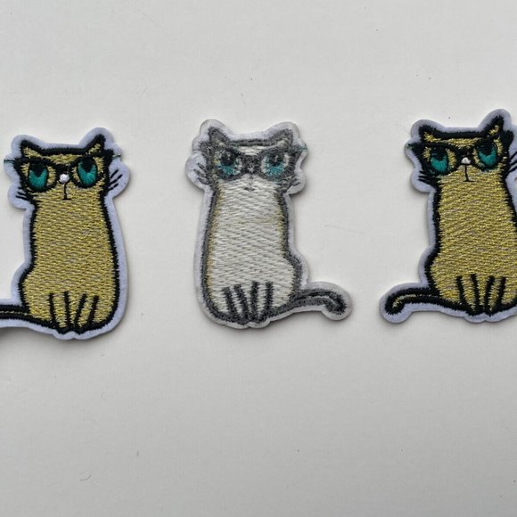 Cat Patches Iron On Embroidery Gold Tone Patches for Clothes Craft Lot of 3 - Picture 8 of 10